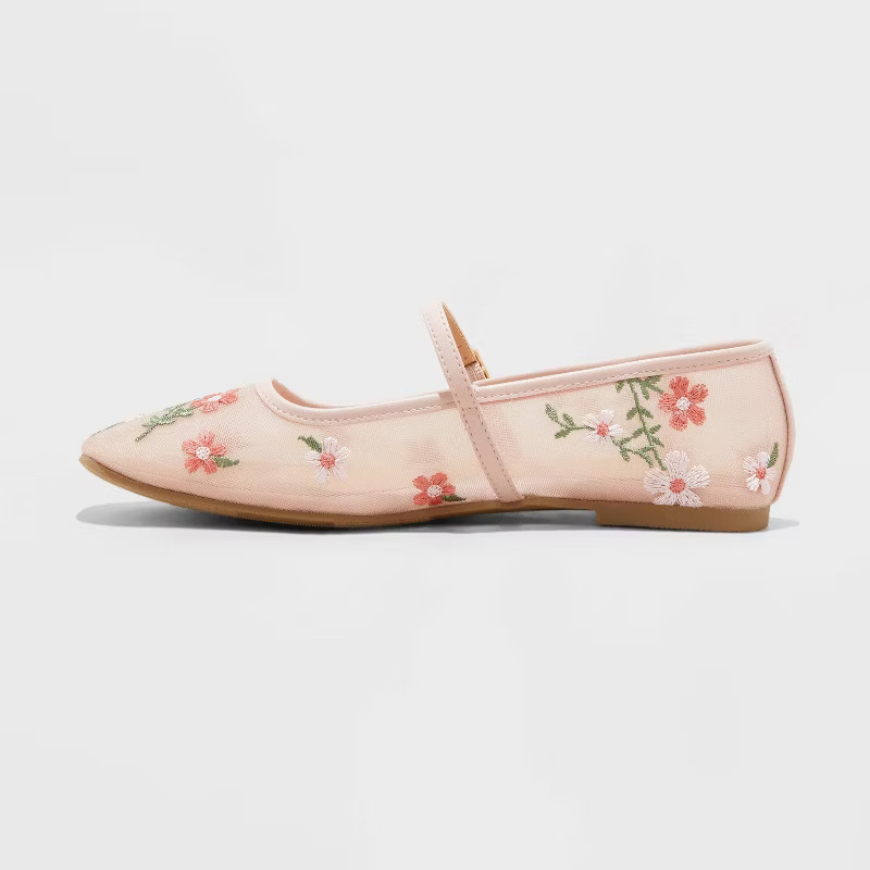 Women's Elsa Floral Mesh Mary Jane Flats - Wild Fable™ Pink | Target