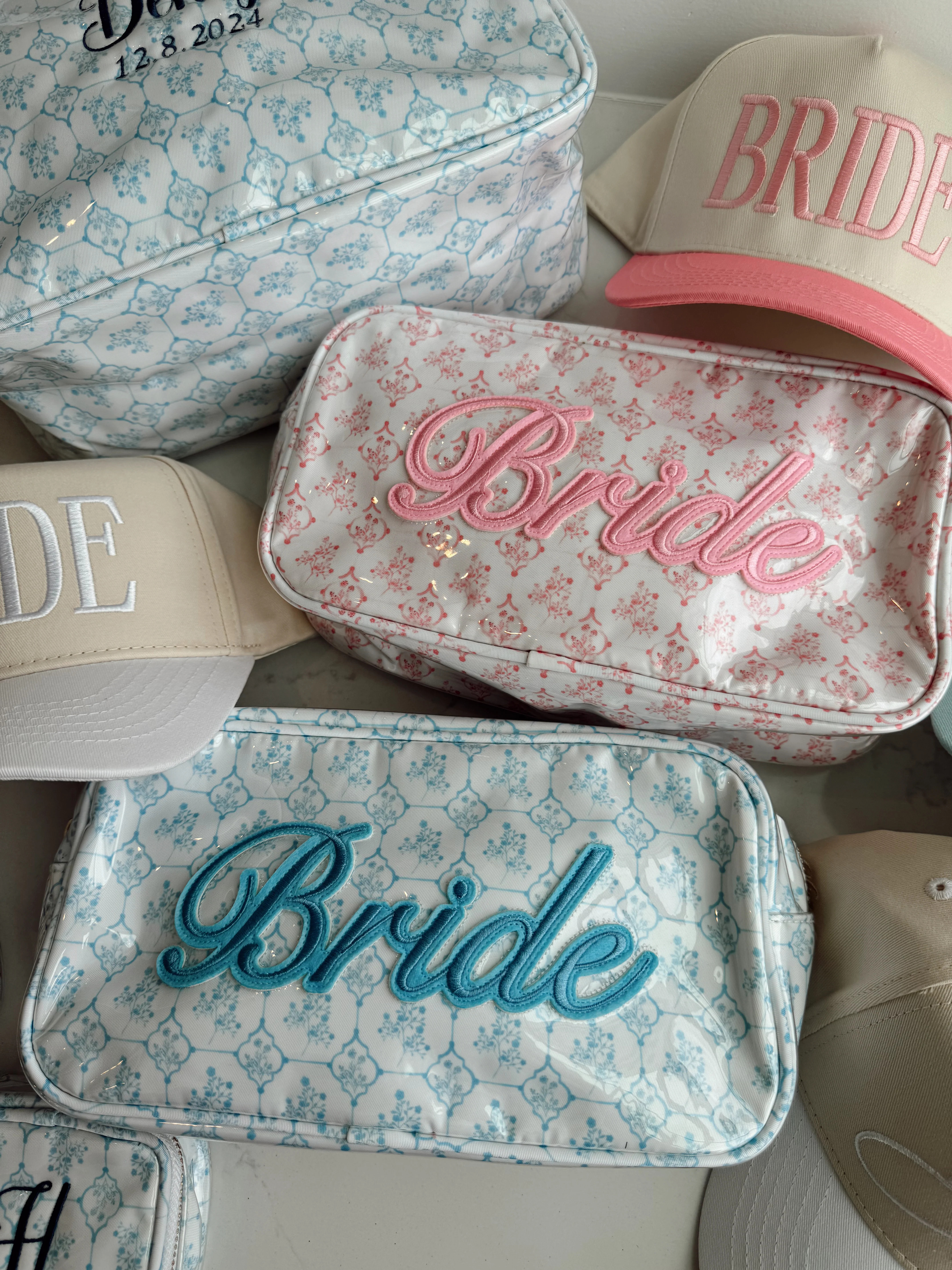 Pink + Blue Toile - Bride Large Bag | KenzKustomz