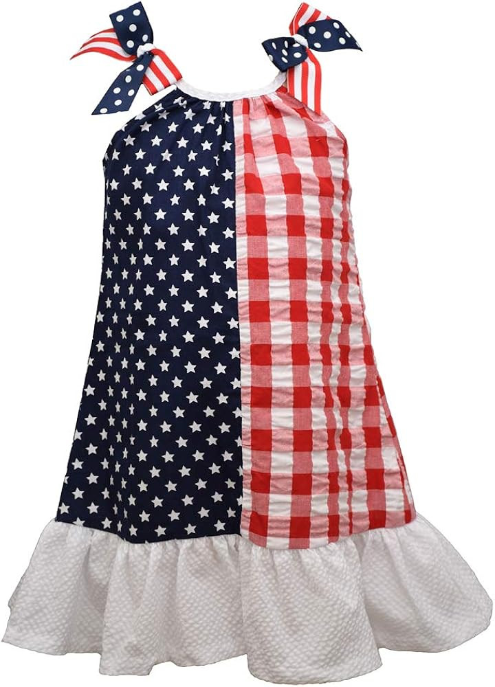 Bonnie Jean Girl's 4th of July Dress - Patriotic Stars and Stripes Flag Dress | Amazon (US)