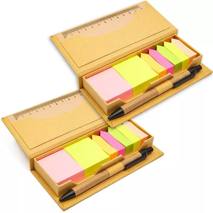 Paper Junkie 2 Pack Bright Colored Sticky Note Pad Set with Pen and Ruler for School Office Home | Target