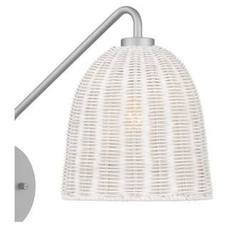 Highler 1-Light Silver Wall Sconce with White Rattan Shade | The Home Depot