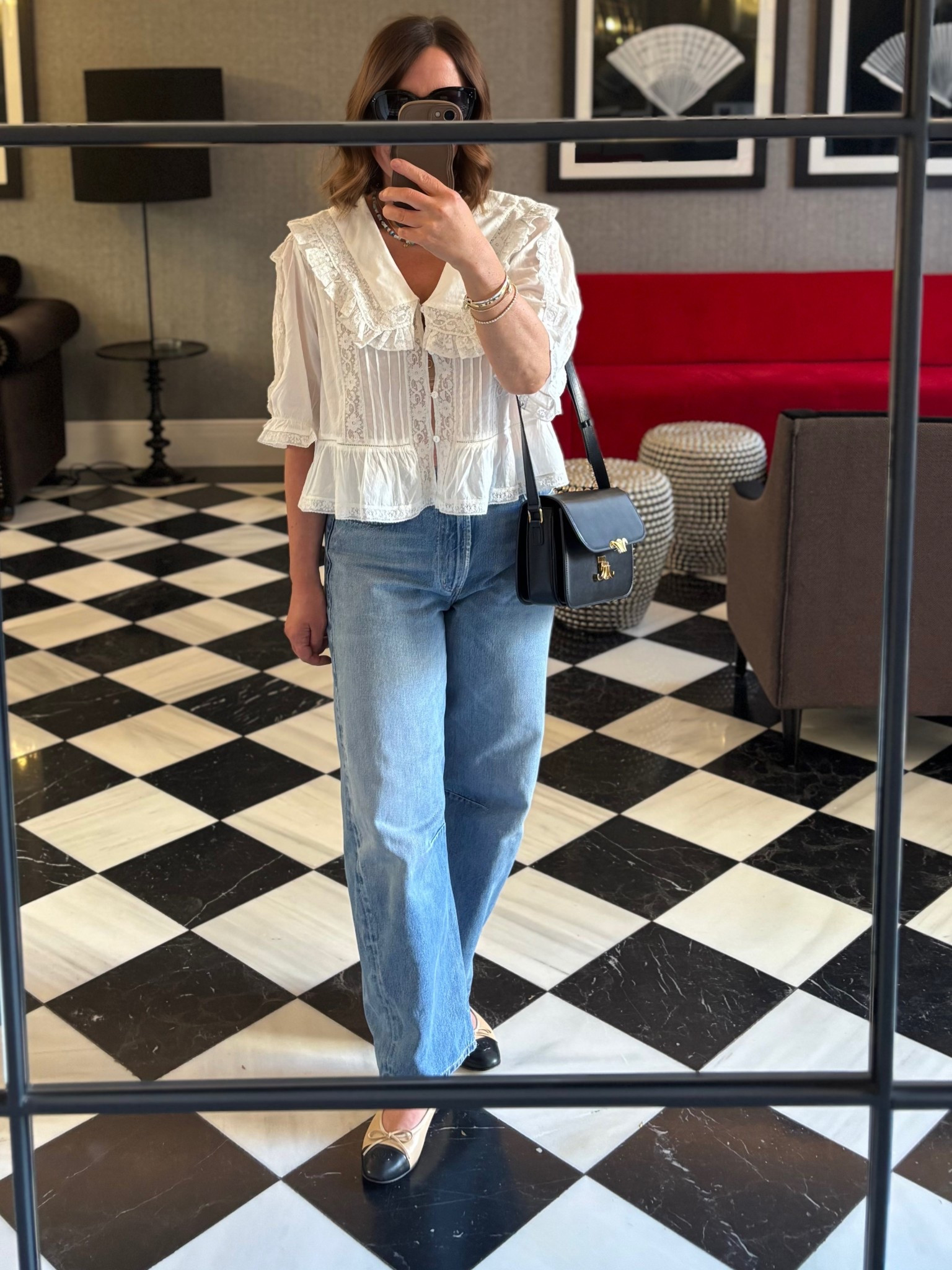 A favourite outfit combo 

White blouse, blue jeans & two tone ballet flats 

Blouse went up a size for more length & float wearing the size 14 
Jeans run generous sized down 1 inch to 27 
 

#LTKover50style #LTKspring #LTKstyletip