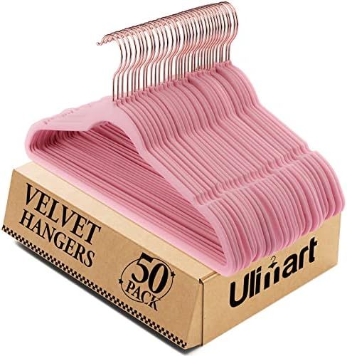 Ulimart Pink Velvet Hangers - Hangers 50 Pack - Hangers Non Slip Felt Hangers Durable Velvet Hang... | Amazon (US)