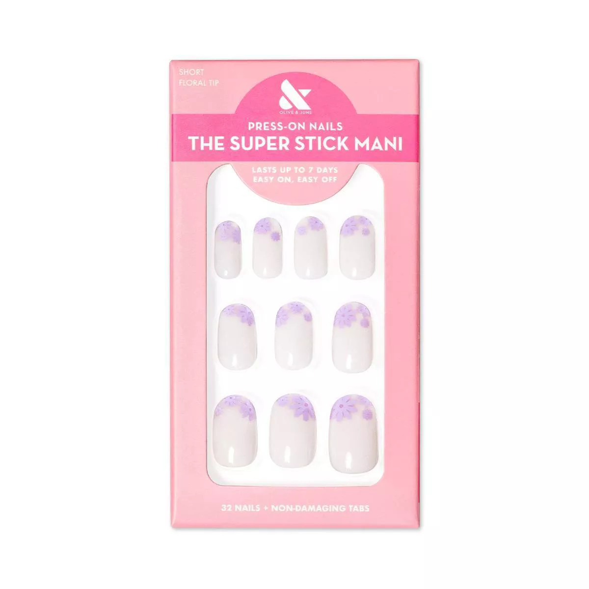 Olive & June Fake Nails - S Round - Floral Tip - 32ct | Target