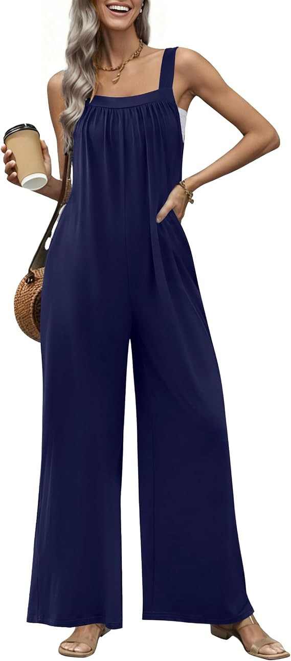 Ekouaer Casual Jumpsuits for Women Adjustable Straps Overalls One Piece Jumpsuit Wide Leg Rompers... | Amazon (US)