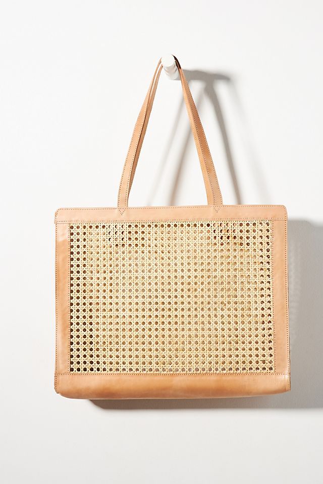Leather-Trimmed Wicker Tote Bag | Anthropologie (US)