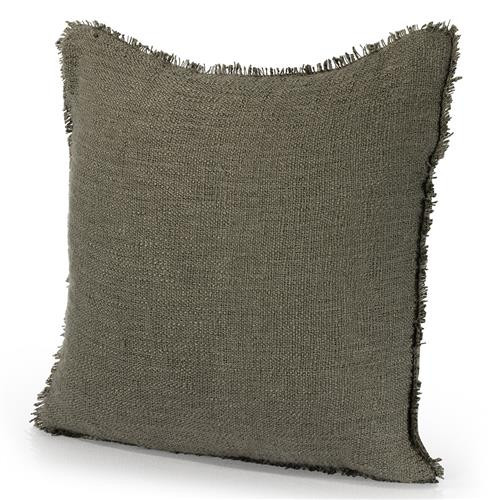 Thara Coastal Beach Olive Green Fringed Outdoor Throw Pillow - 20x20 | Kathy Kuo Home
