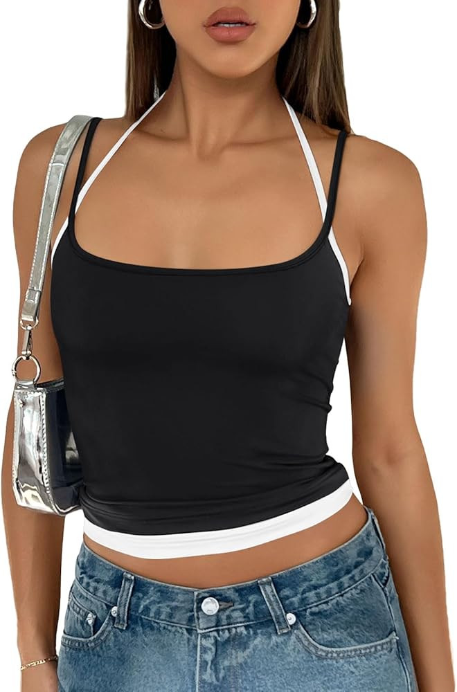 Trendy Queen Women's Camisole Y2K Tops Adjustable Spaghetti Strap Tank Tops Cute Going Out Crop T... | Amazon (US)