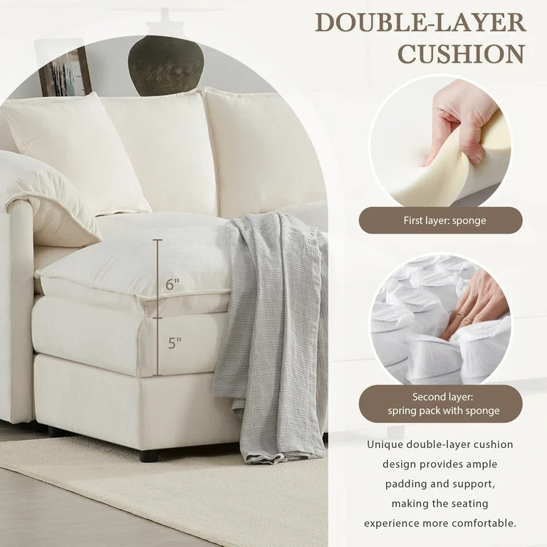 103.5" Chenille Modular Sectional Sofa with Deep and Wide Seat, L Shaped Cloud Couch Set with Dou... | Walmart (US)