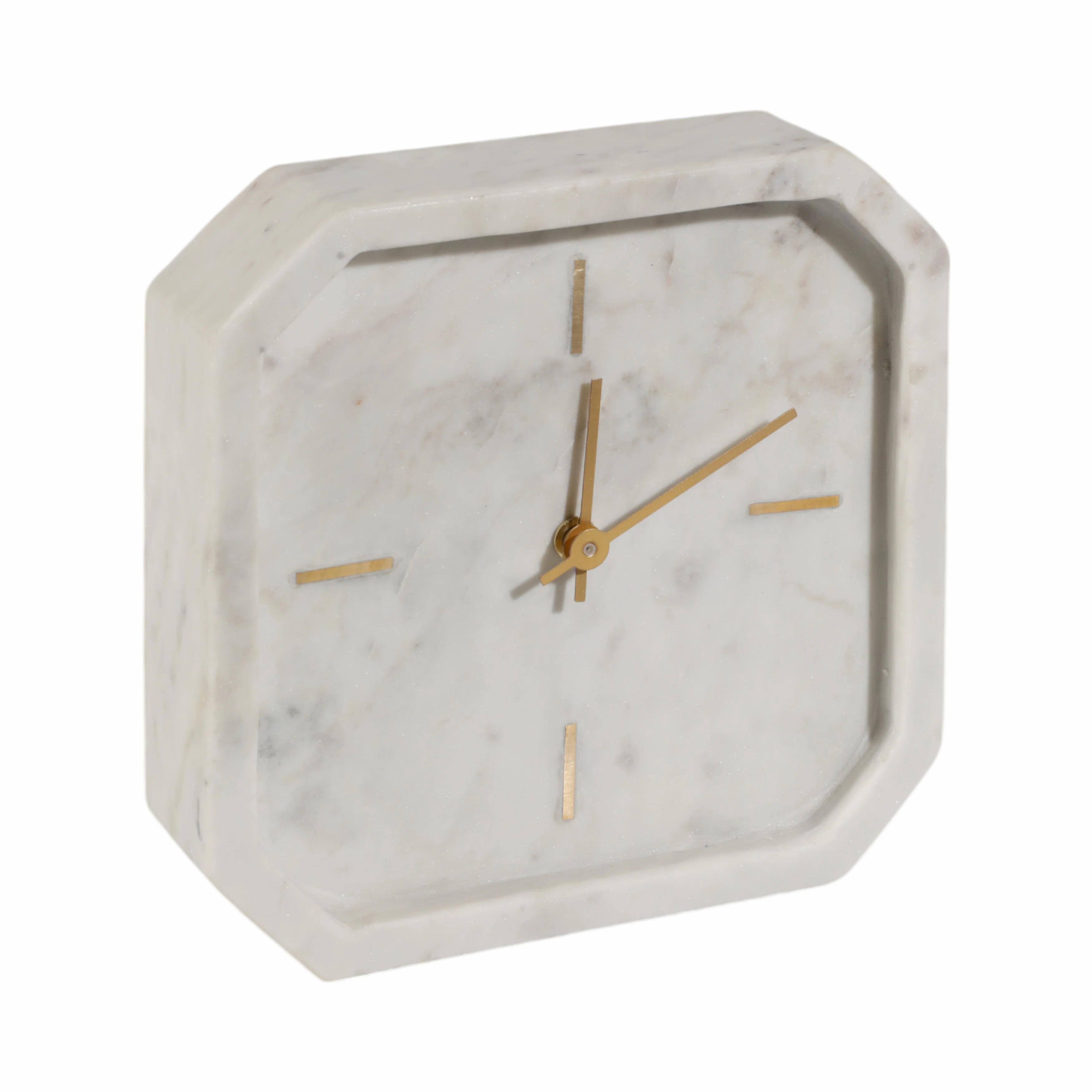 Stone Marble Clock Modern Glam Style Decorative Accent Timepiece with Sleek Geometric Shape and V... | Wayfair North America