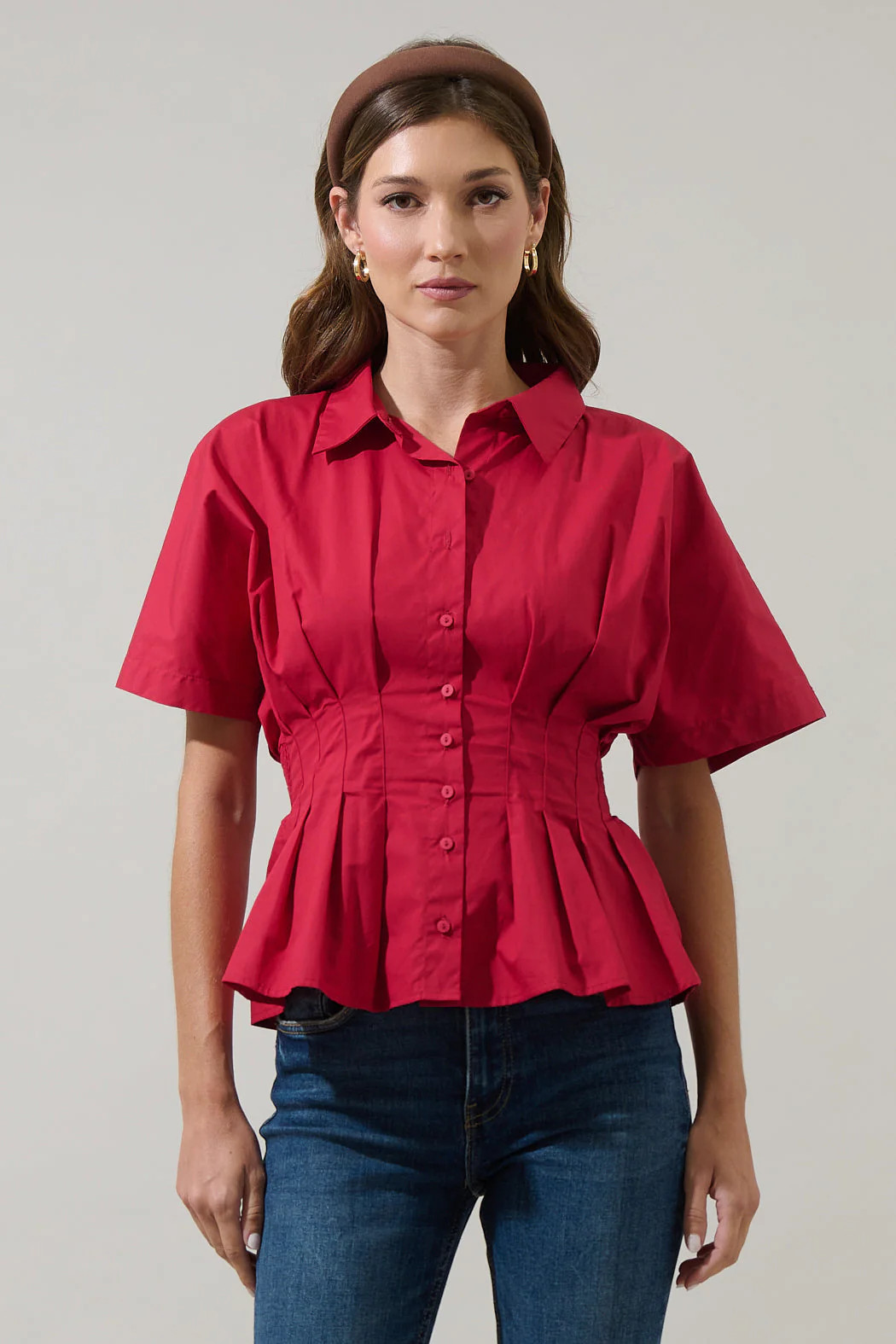 Helga Pleated Collared Top | Sugarlips