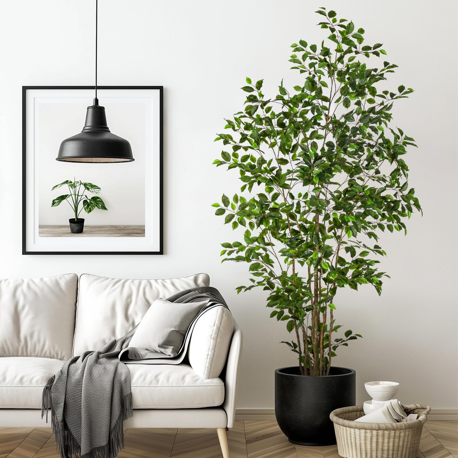 Artificial Ficus Tree Indoor 7ft, Large Potted Faux Tree with Realistic Silk Leaves & Trunk for H... | Amazon (US)