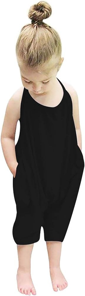 RAISEVERN Toddler Girls Halter Backless Romper Baby Kid Jumpsuit Pants Clothes with Pocket Size 1... | Amazon (US)