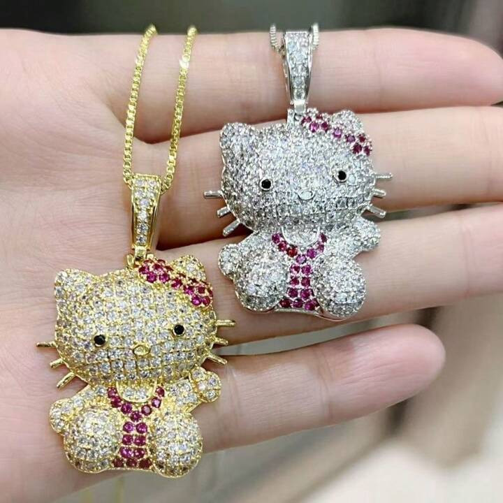 Sanrio 1pc Sanrio Hip-Hop Style Cute & Elegant Fully Rhinestone Hello Kitty Pendant Necklace, Lux... | SHEIN