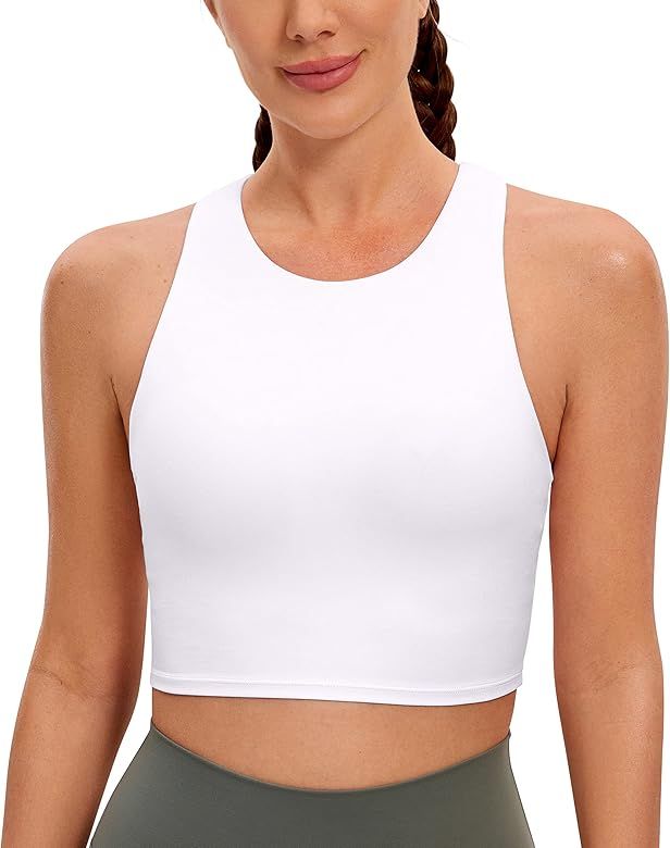 CRZ YOGA Butterluxe Womens Racerback High Neck Longline Sports Bra - Padded Workout Crop Tank Top... | Amazon (US)