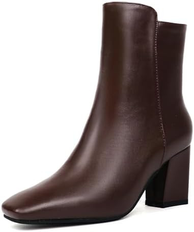 Caradise Womens High Chunky Heeled Boots Zip Up Square Toe Ankle Booties | Amazon (US)
