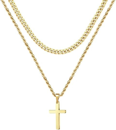 Ursteel Layered Cross Necklace for Men - 18K Gold Silver Black Cross Necklaces Chain for Men, Lay... | Amazon (US)