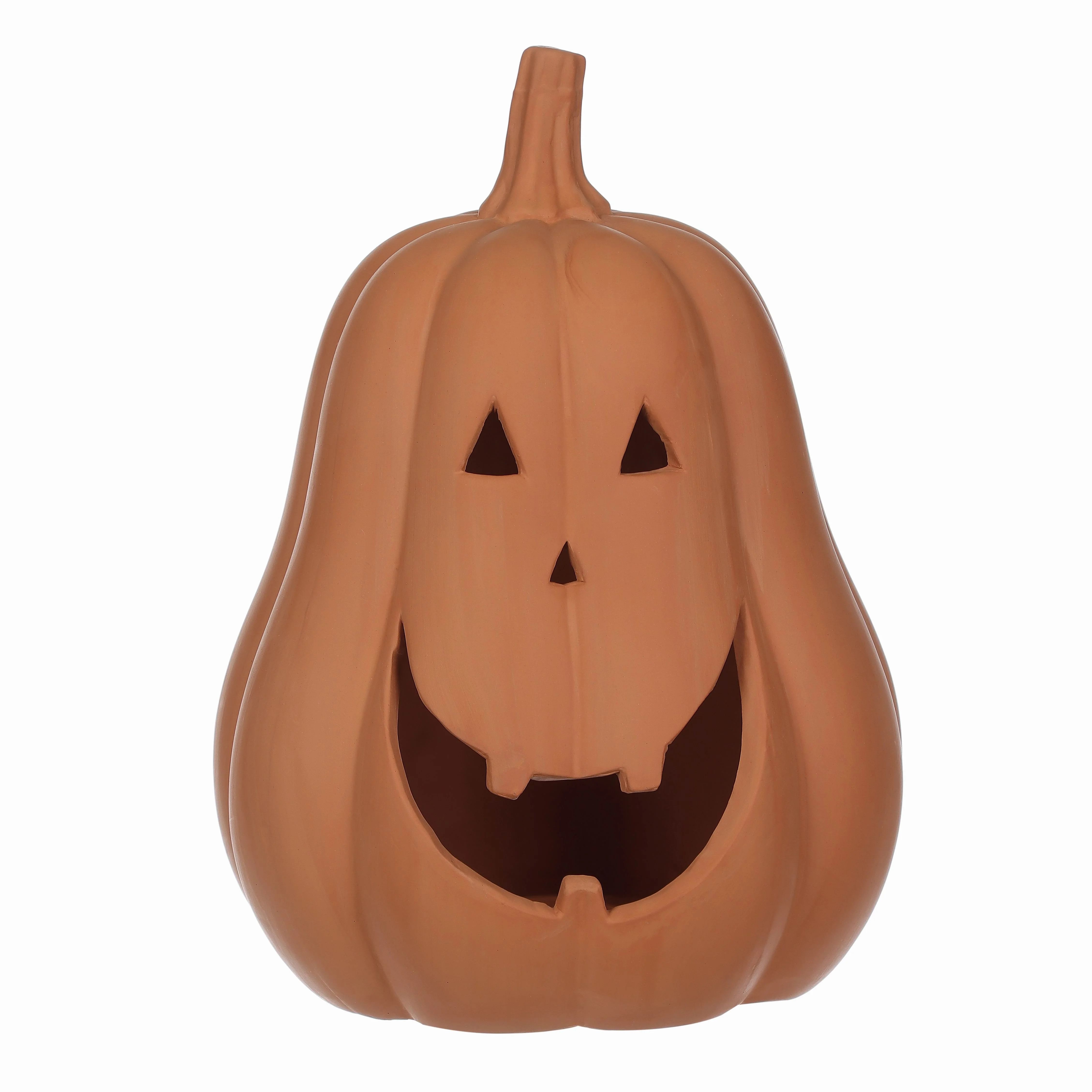 Halloween Outdoor/Indoor Tall Brown Happy Jack Clay Lantern Decor, 13 in, by Way To Celebrate | Walmart (US)