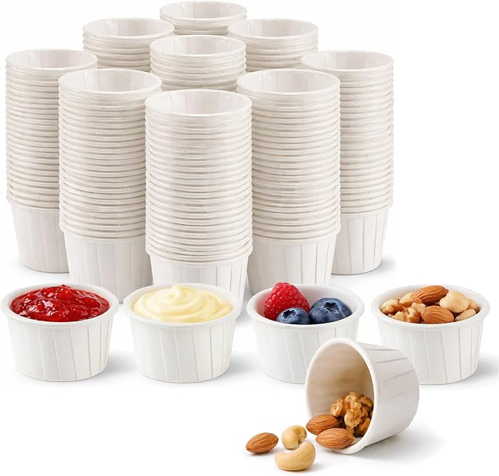 200 Pack Paper Souffle Cups, 2 oz Disposable Containers for Condiments, Sauces, Jello Shots, Samp... | Amazon (US)