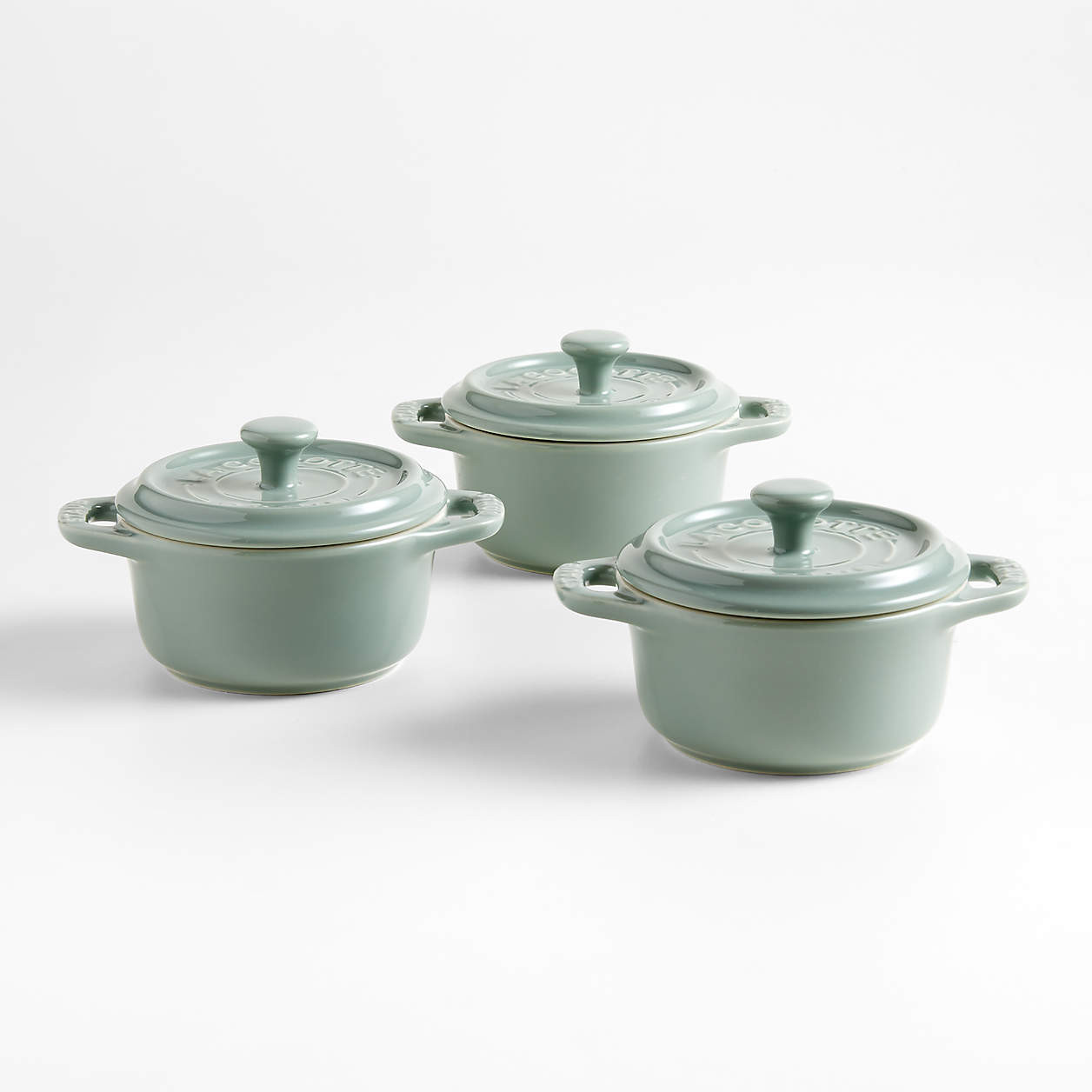 Staub Eucalyptus Mini Cocottes, Set of 3 + Reviews | Crate & Barrel | Crate & Barrel