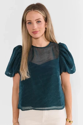 Emerald Green Sheer Overlay Top | Avara