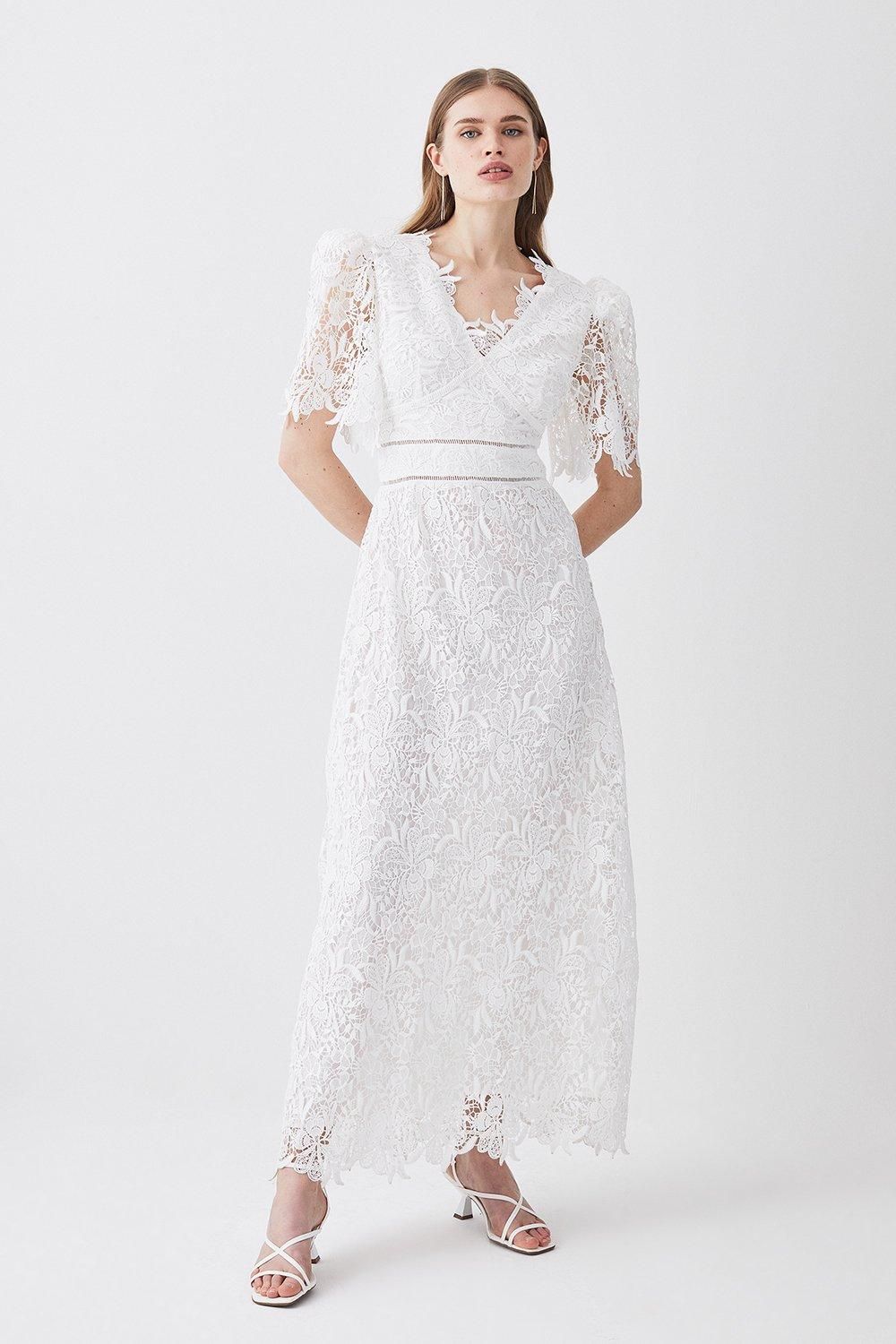 Guipure Lace Flute Sleeved Woven Maxi Dress | Karen Millen UK + IE + DE + NL