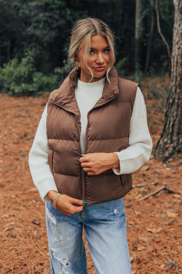 Venture Out Puffer Vest in Chestnut | Impressions Online Boutique