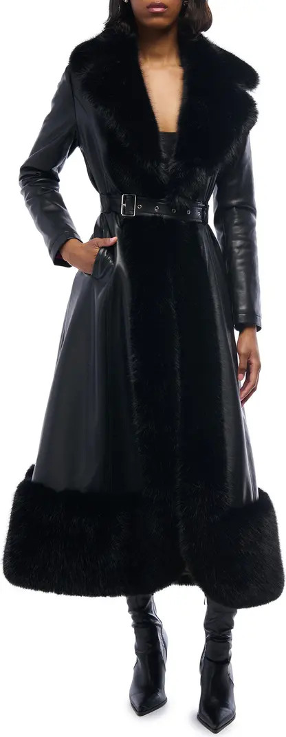 Vivian Faux Fur & Faux Leather Longline Coat | Nordstrom