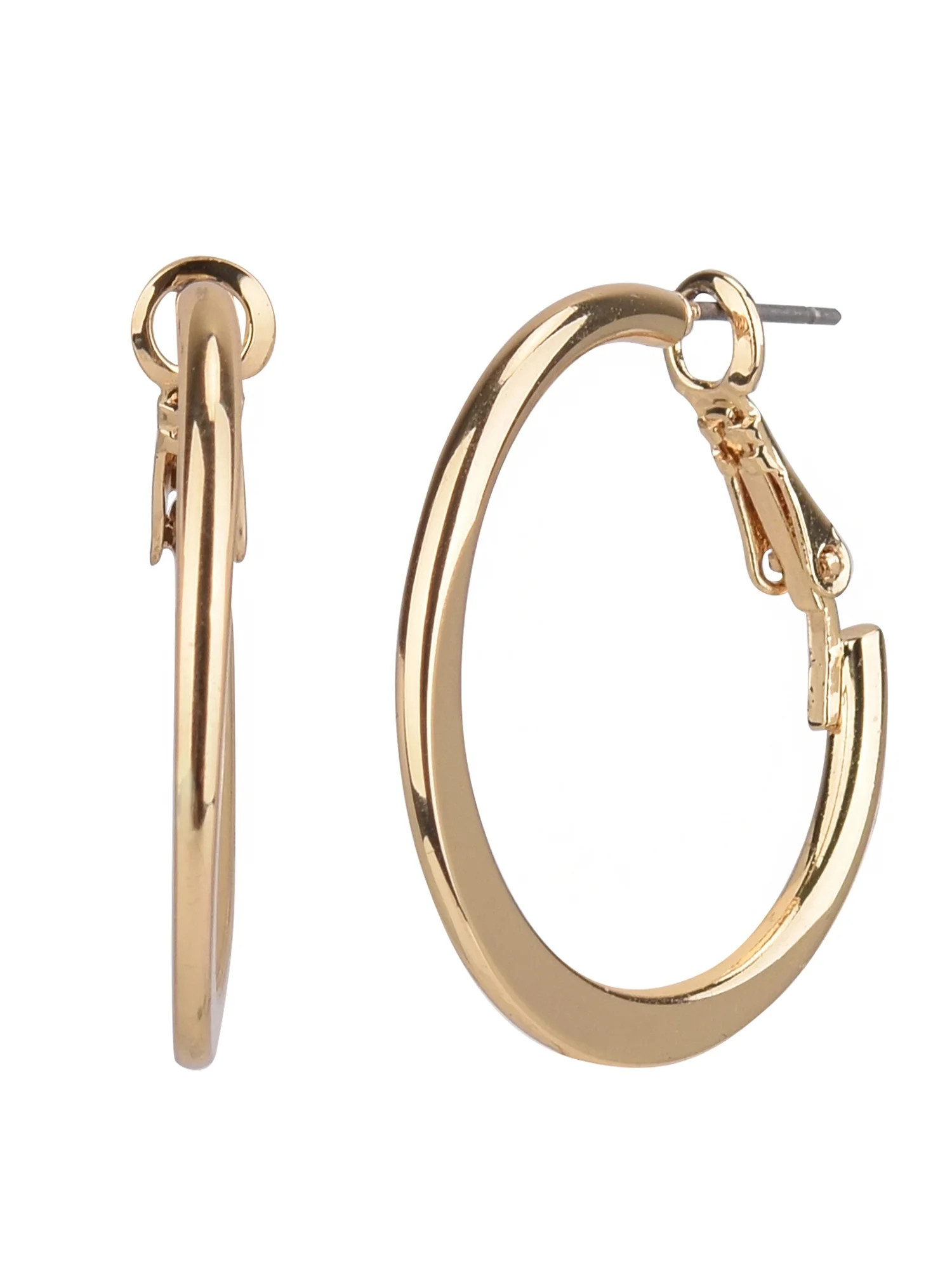 Time and Tru Women's Gold Tone Flat Metal Hoop Earring - Walmart.com | Walmart (US)