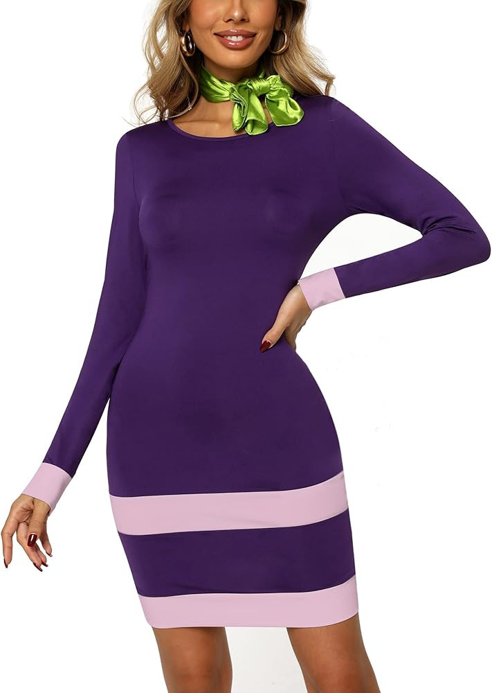 Laqeyko Women Long Sleeves Halloween Costume Daphne Dress with Scarf | Amazon (US)