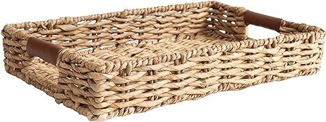Large Decorative Rattan Woven Serving Tray + Leather Handles 20''x12’,Rectangle Wicker Centerpi... | Amazon (US)