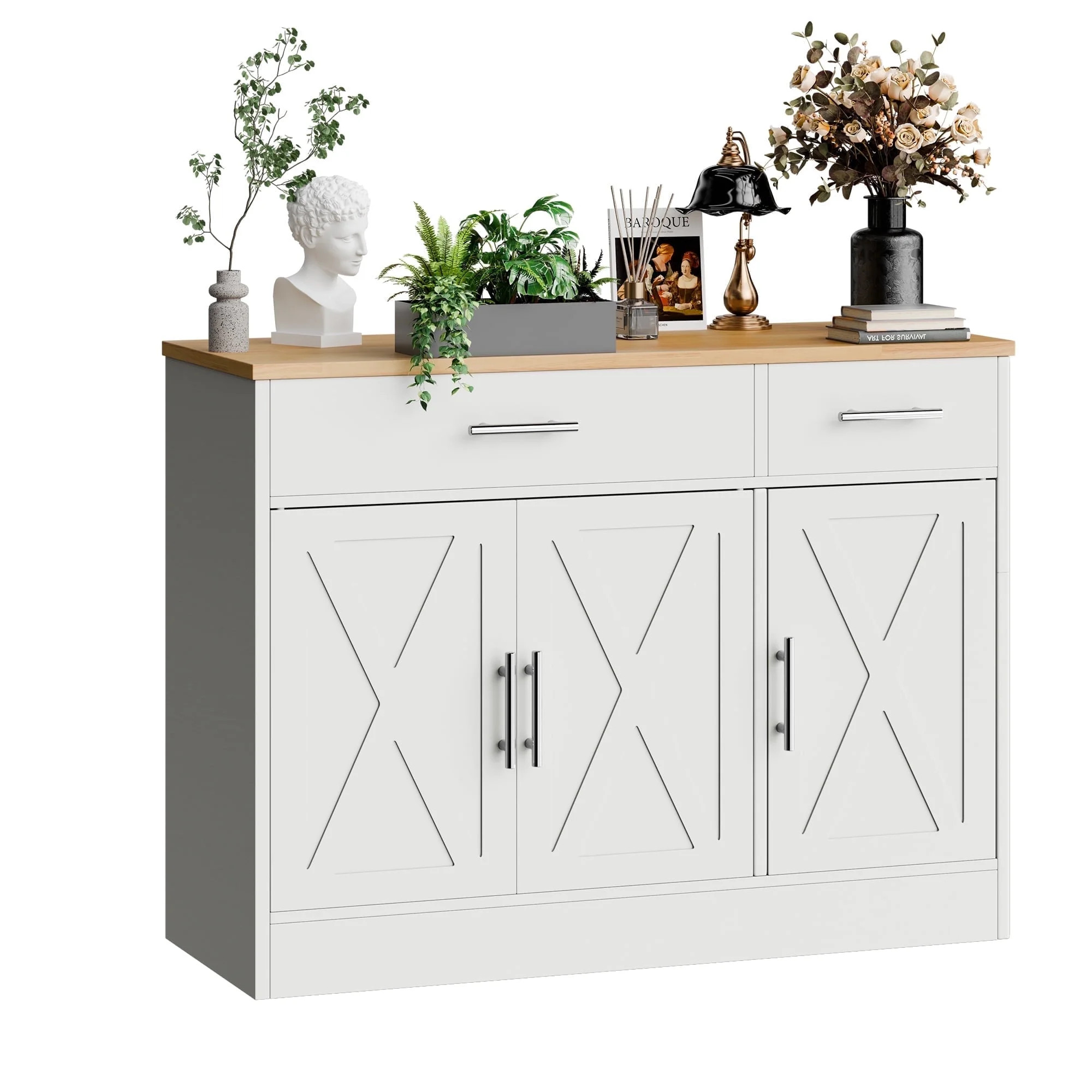 Walsunny Sideboards Buffets Cabinet Table 42.5" with 2 Drawers 3 Doors Adjustable Shelf Farmhouse... | Walmart (US)