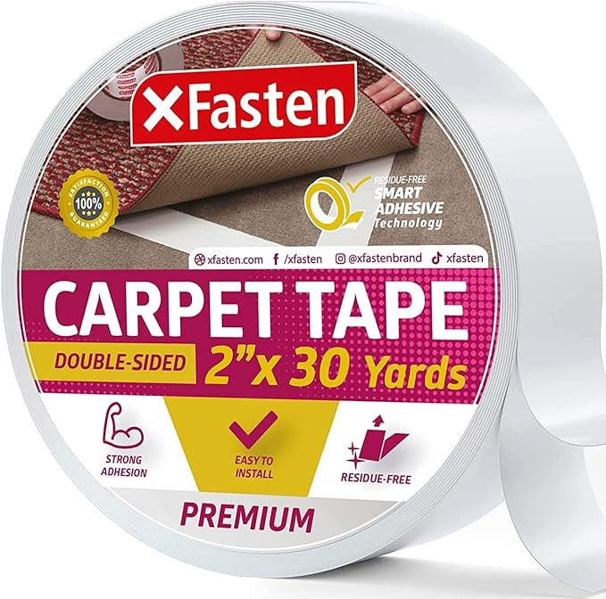 XFasten Double Sided Carpet Tape for Hardwood Floors 2-Inch x 30 Yards Carpet Tape Double Sided f... | Amazon (US)