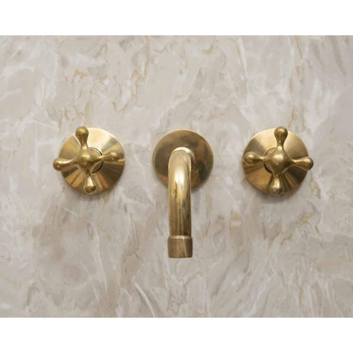 Unlacquered Brass Wall Mounted Bathroom Faucet With Cross Handles – Handcrafted Solid Brass ZAY... | Wayfair North America