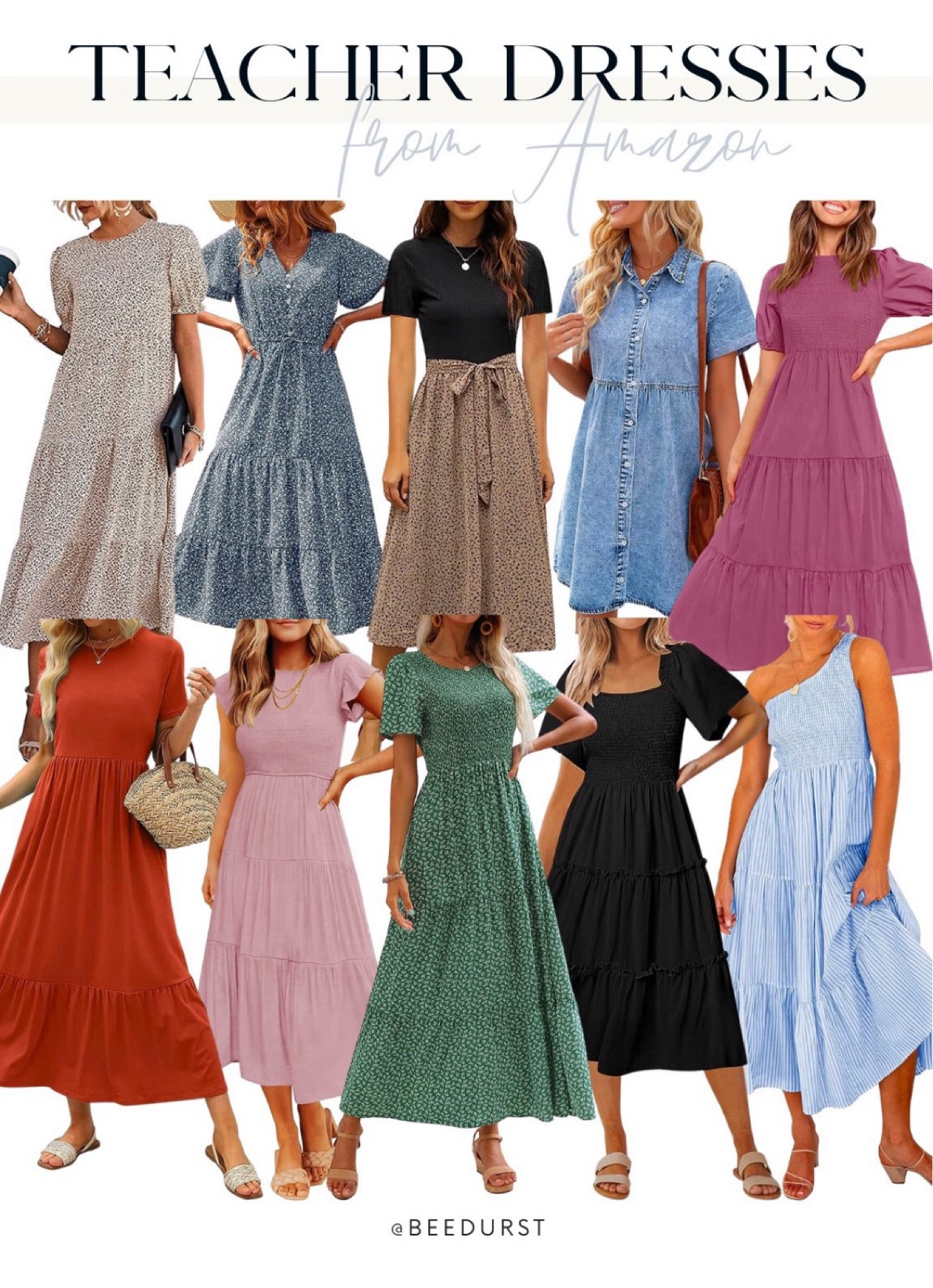 knee length dresses for ladies Tie Belt Pleated Midi Dress Forest / L