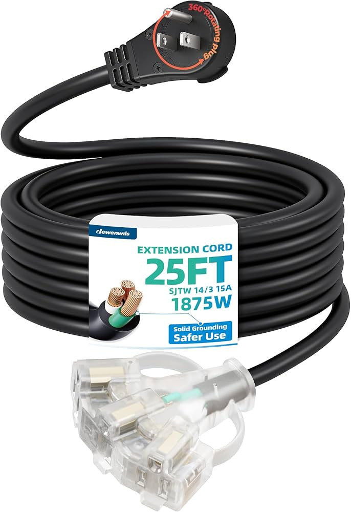 DEWENWILS 25FT 14/3 Black 360\u00b0 Rotating Flat Extension Cord, ETL Listed | Amazon (US)