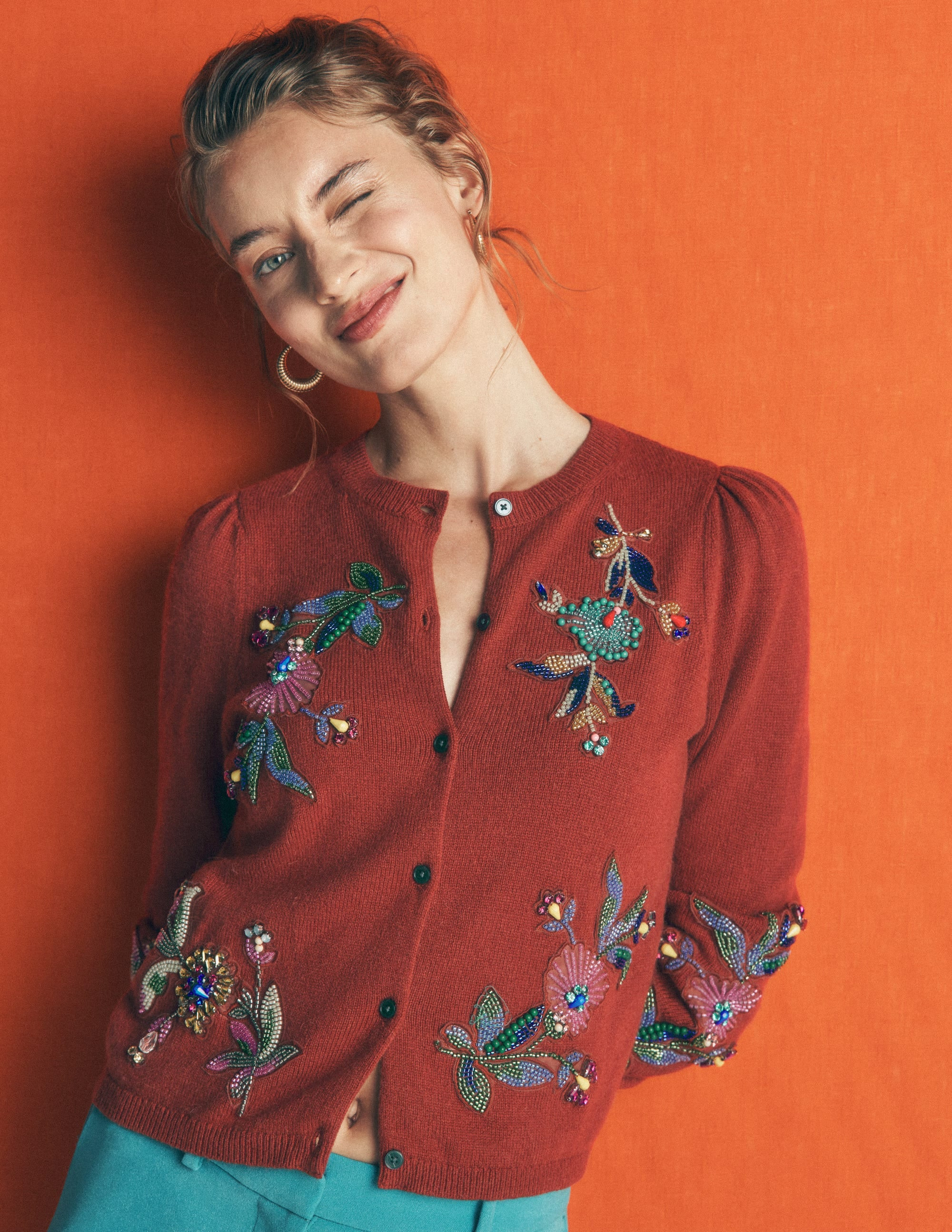 Ria Embellished Knit Cardigan-Gingerbread | Boden (US)