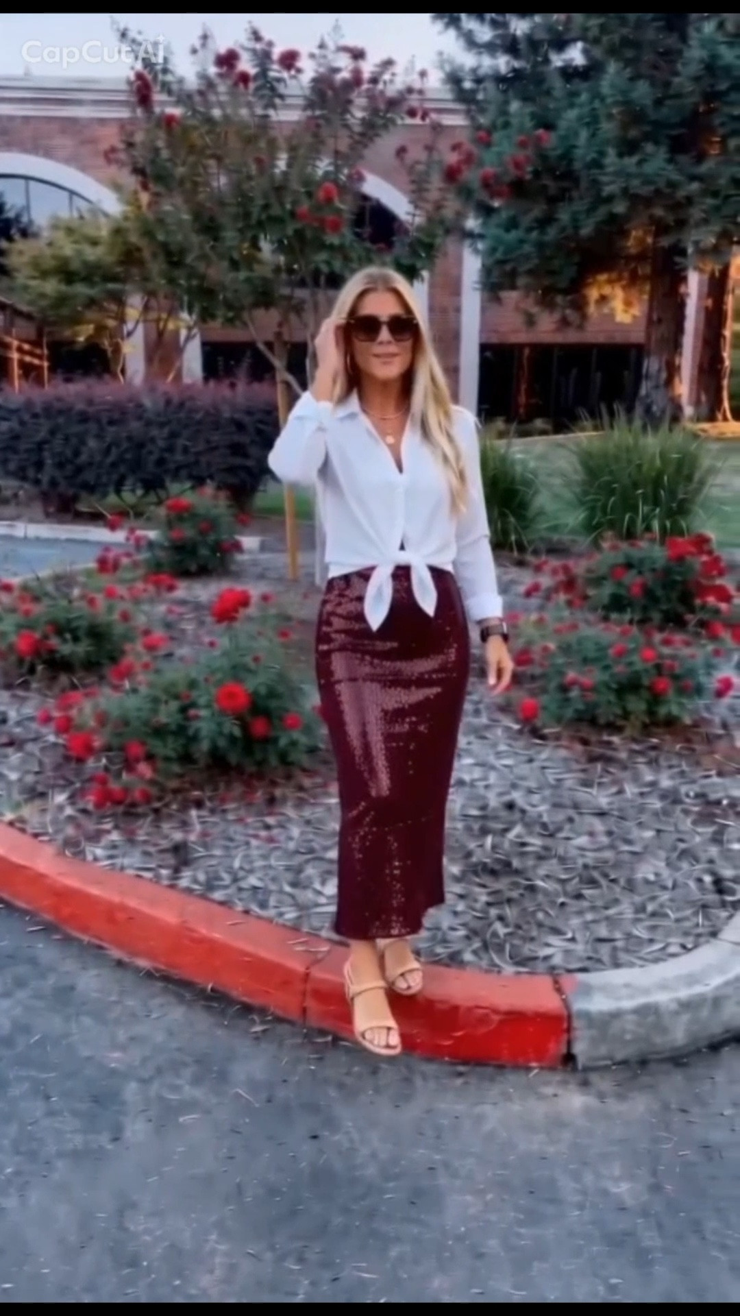 Burgundy sequins for a touch of glam ✨ Paired with a crisp white blouse for that office-chic balance and neutral beige sandals to keep it effortless. Day-to-night look, sorted. 
XOXO
Ana Randall💗
#LTKStyle #OOTD #ChicLooks #WorkToWeekend

#LTKSaleAlert #LTKootd #LTKMothersDay