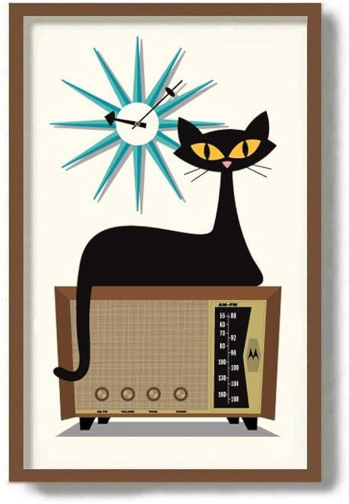 Generic Mid Century Modern Art, Black Cat Art Print, Old Radio, Print, Atomic Art, Living Room Wa... | Amazon (US)