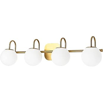 ZHUOER New Bathroom Vanity Light Fixtures 4-Lights Brushed Brass Frame and Milk White Glass Globe... | Amazon (US)
