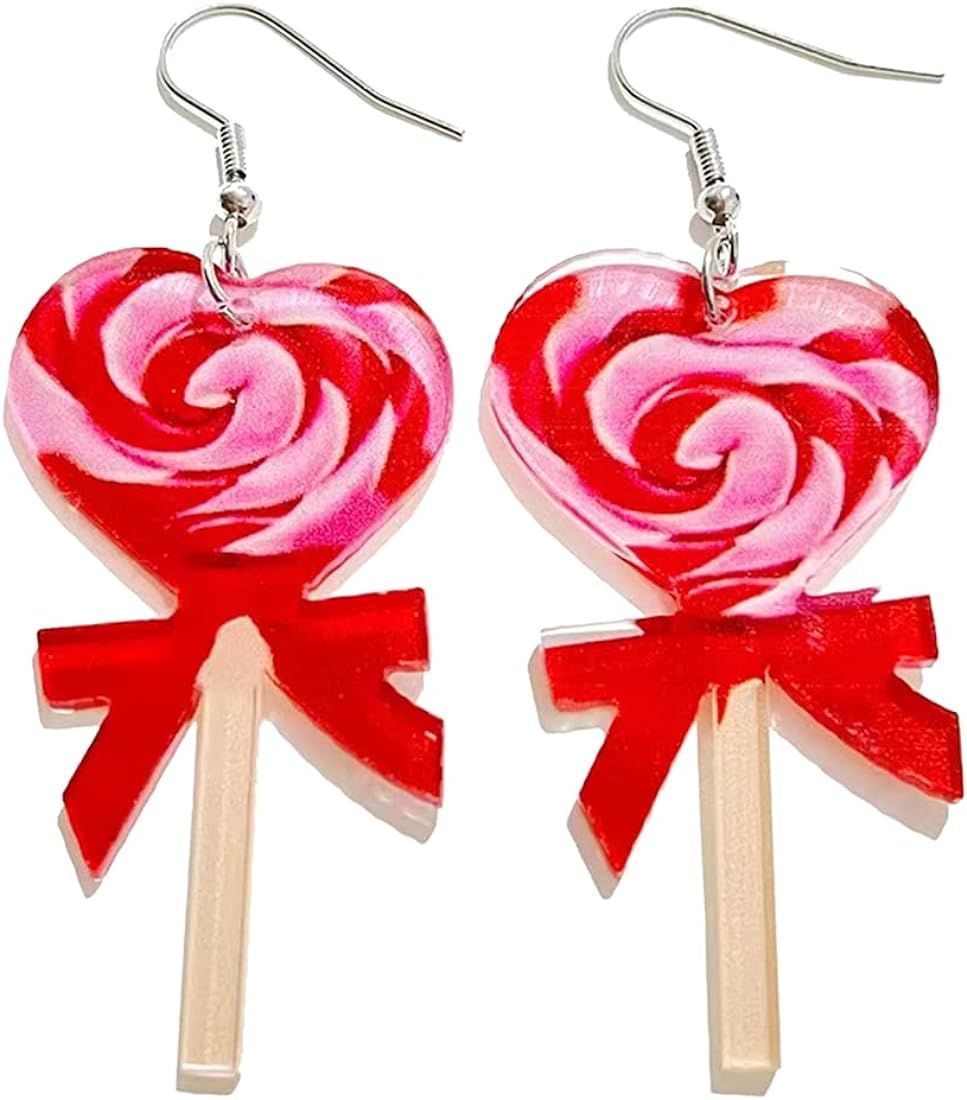 Unique Acrylic Valentine's Day Pink Lollipop Earrings Romantic Sweet Balloon Envelope Earrings Va... | Amazon (US)