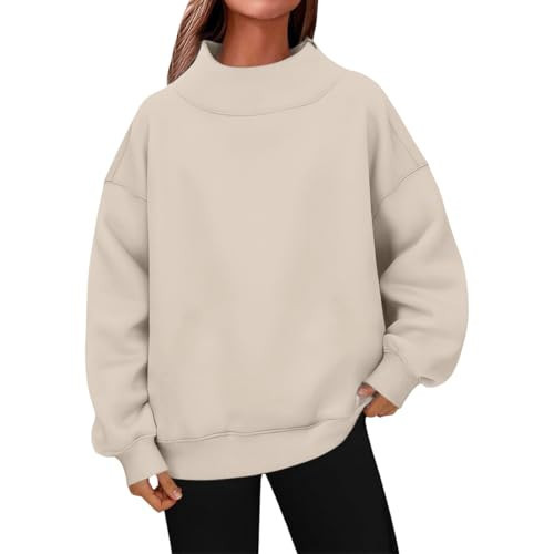 qvdvap Mock Neck Pullover Sweatshirt Beige Mock Neck Sweatshirt,Oversized Long Sleeve Pullover Sweatshirts For Women Casual Cozy Viral Plain Turtleneck Tops 2025 Fall Winter Clothes | Amazon (US)