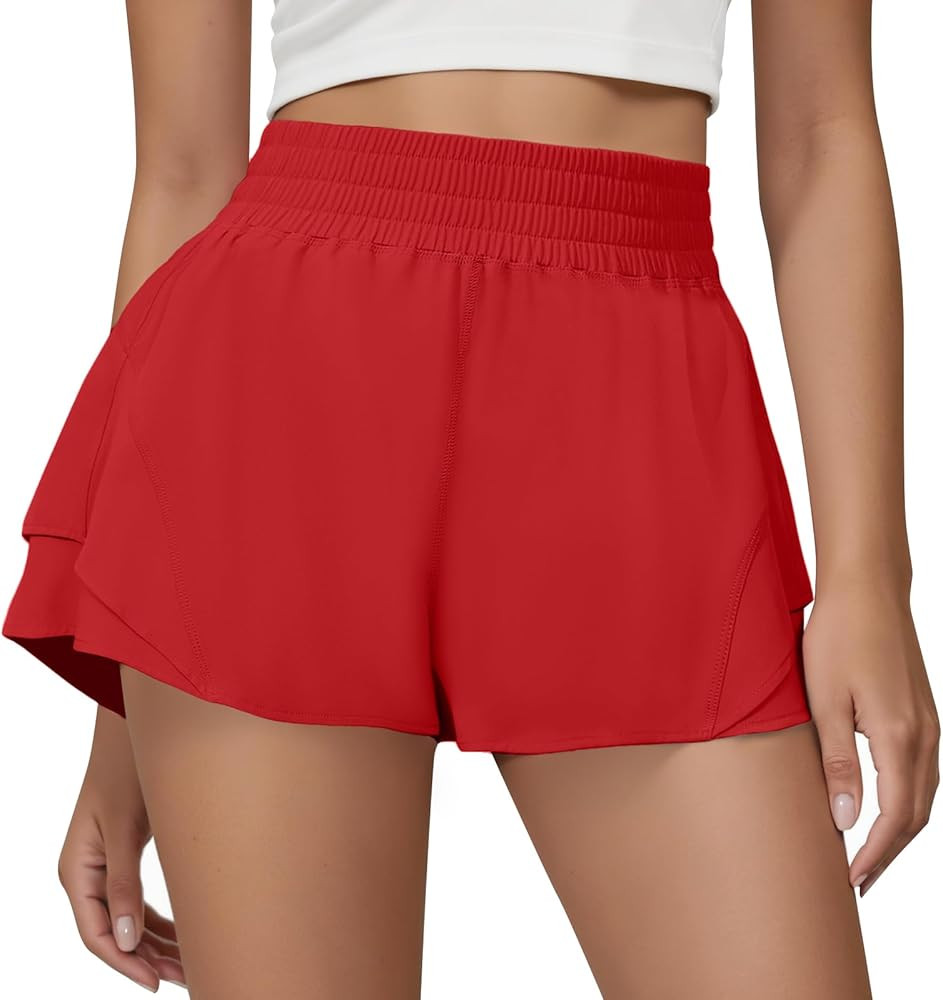 FireSwan Running Shorts for Women 2 in 1 High Waisted Quick Dry Butterfly Flowy Athletic Gym Yoga... | Amazon (US)