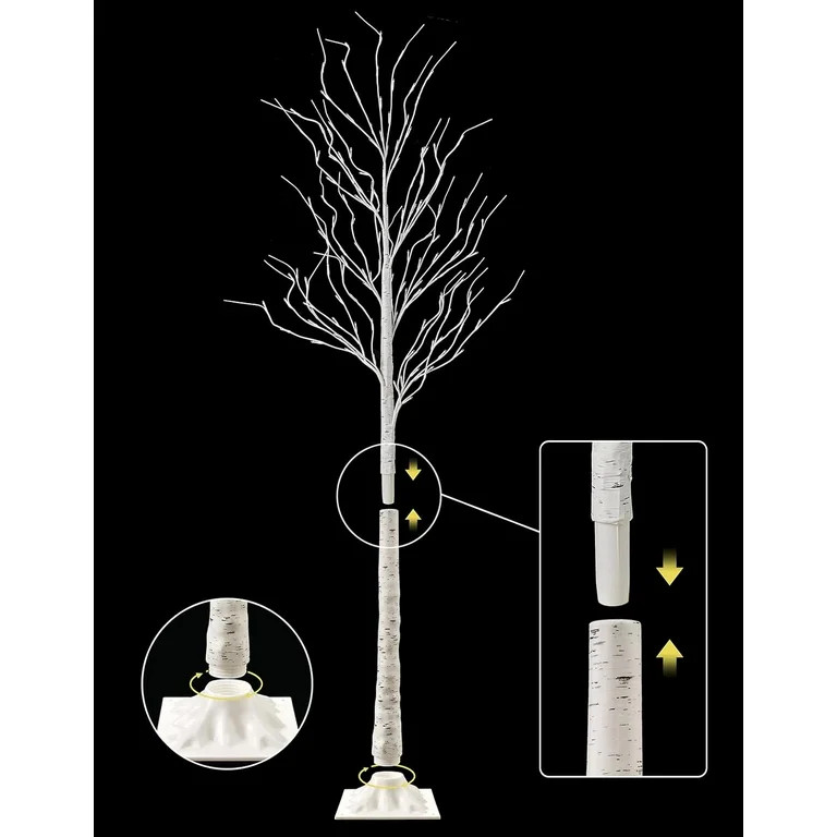 NOWSTO Lighted Birch Tree, 2 Pack 6 Feet 144 Warm White Lights, Prelit White Artificial Christmas... | Walmart (US)