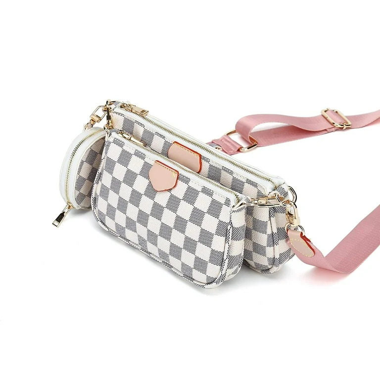 TWENTY FOUR White Checkered Handbags Leather Shoulder Bag and Wallet Crossbody bag Ladies Handbag... | Walmart (US)