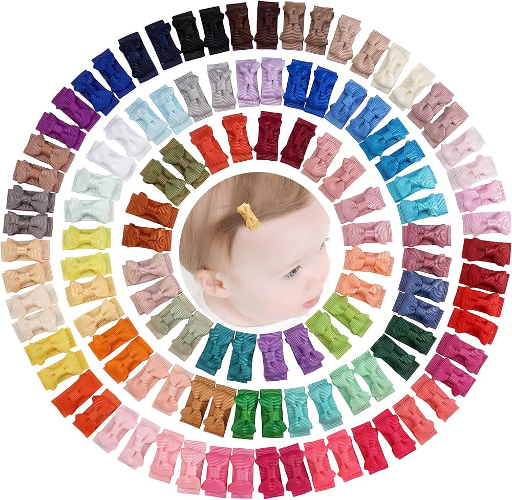 CÉLLOT Hair Clip, 120pcs Baby Girls Grosgrain Ribbon 1.2" Mini Bow Snap Clips, 60 Colors for Inf... | Amazon (US)