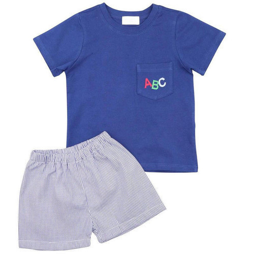 Navy Gingham ABC Pocket Short Set | Cecil and Lou
