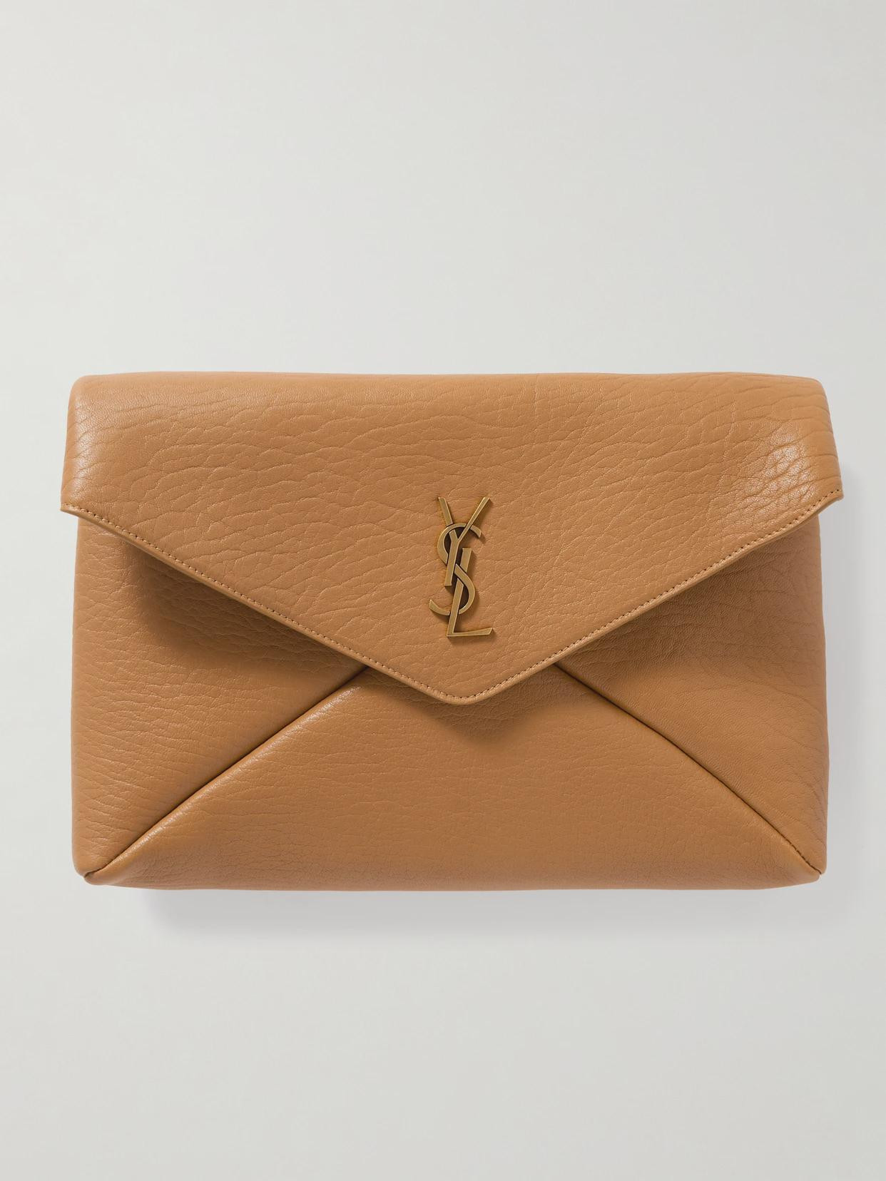 SAINT LAURENT - Cassandre Large Textured-leather Clutch - Yellow | NET-A-PORTER (US)