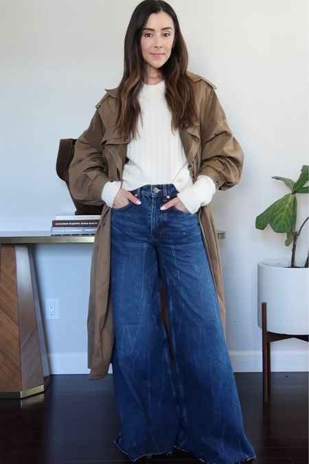 Wide leg jeans and trench coat with suede bucket bag
#bucketbag #widelegjeans 

#LTKSeasonal #LTKstyletip