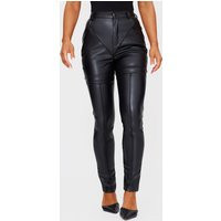 Black Faux Leather Contrast Panels Skinny Pants | PrettyLittleThing US
